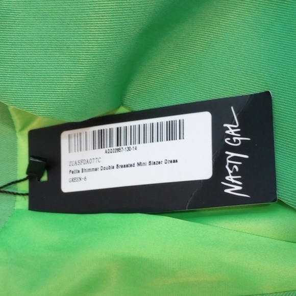 Nasty Gal Women's Blazer Dress Sz 2 Green Petite Shimmer Double Breasted Party - Picture 6 of 10